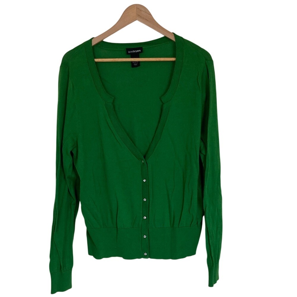 Lane Bryant Womens Green V-Neck Button Front Cardigan Size 18/20‎ Cotton Classic